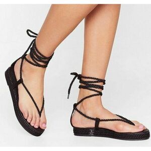 Nasty Gal Women's 9.5m lace up rope tie black sandals - New